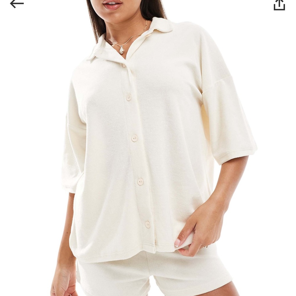 NWT * ASOS Cream Terrycloth Beach Shirt Size Small